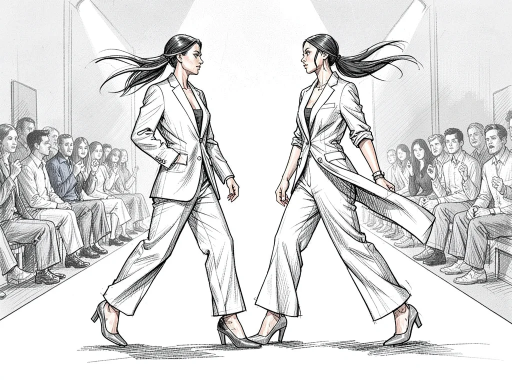 Two models passing catwalk