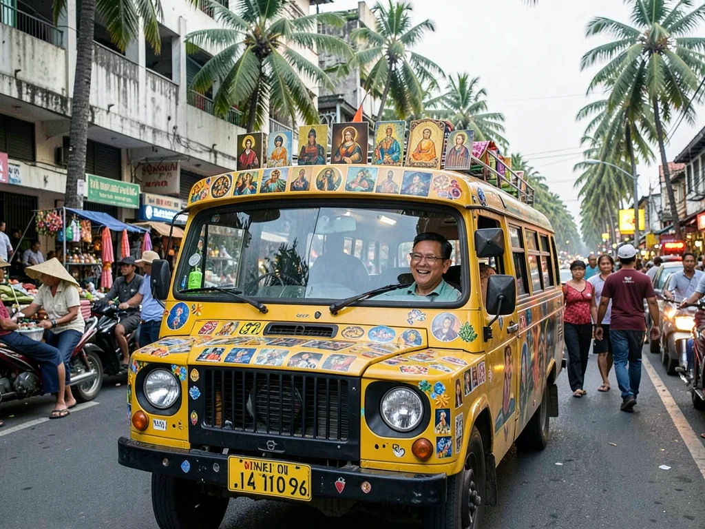Jeepney dashboard religious icon collection