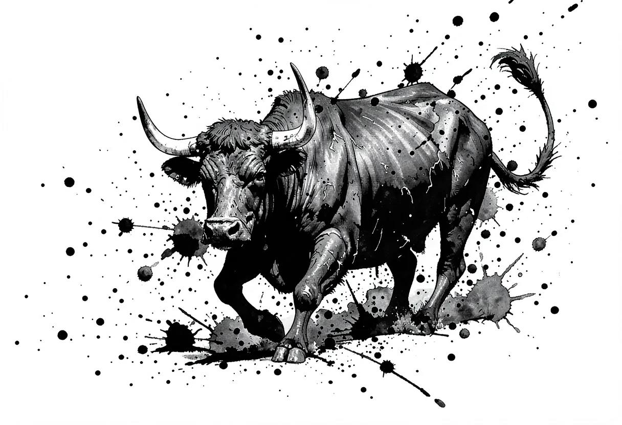 Charging bull splatter