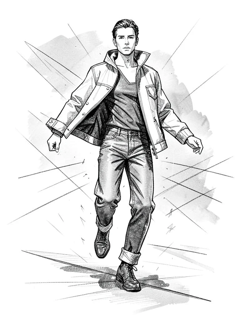 Deconstructed jacket mid-motion