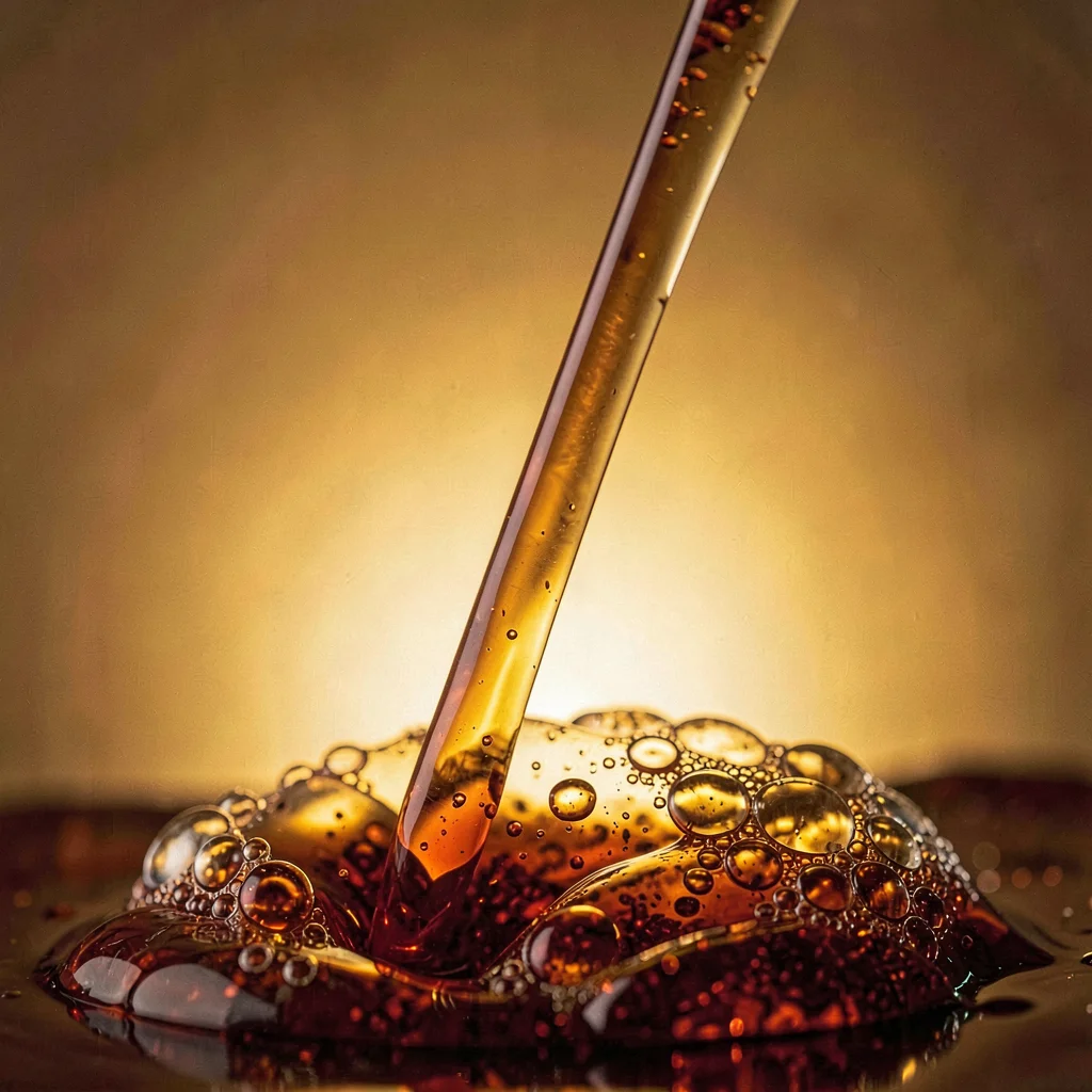Baltic amber luminescence, backlit golden-brown, Caramel being poured, glossy am