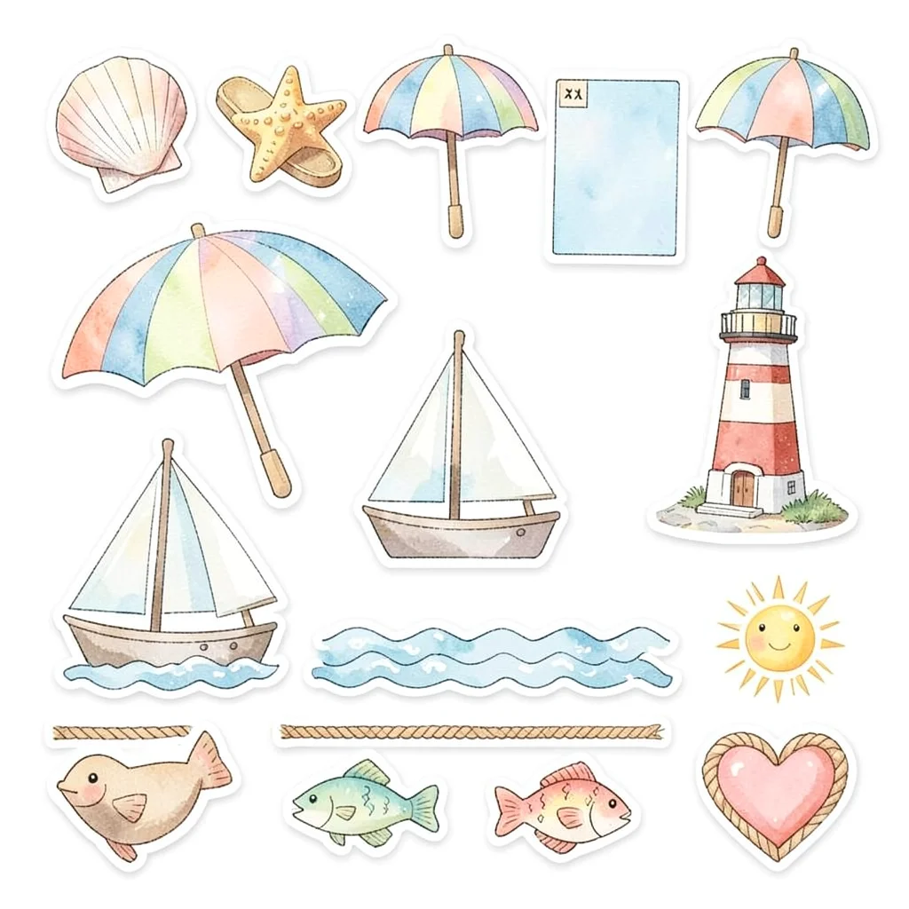 Seaside vacation scrapbook elements