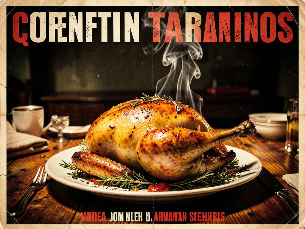 Golden roasted turkey on platter with herb garnish, steam rising, dining table
