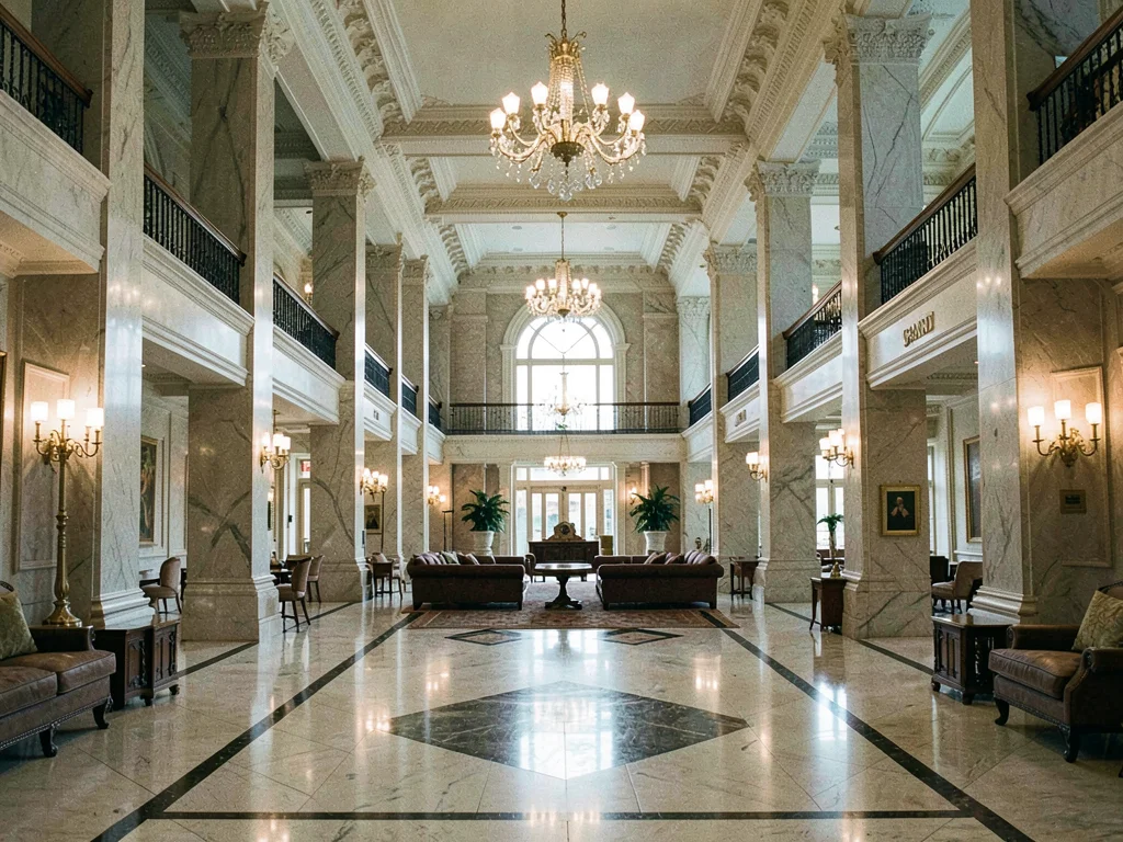 Grand hotel lobby centered