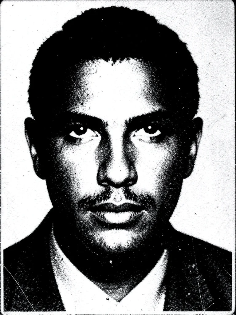 Human face photocopied to pure black and white, all midtones lost, dramatic thre