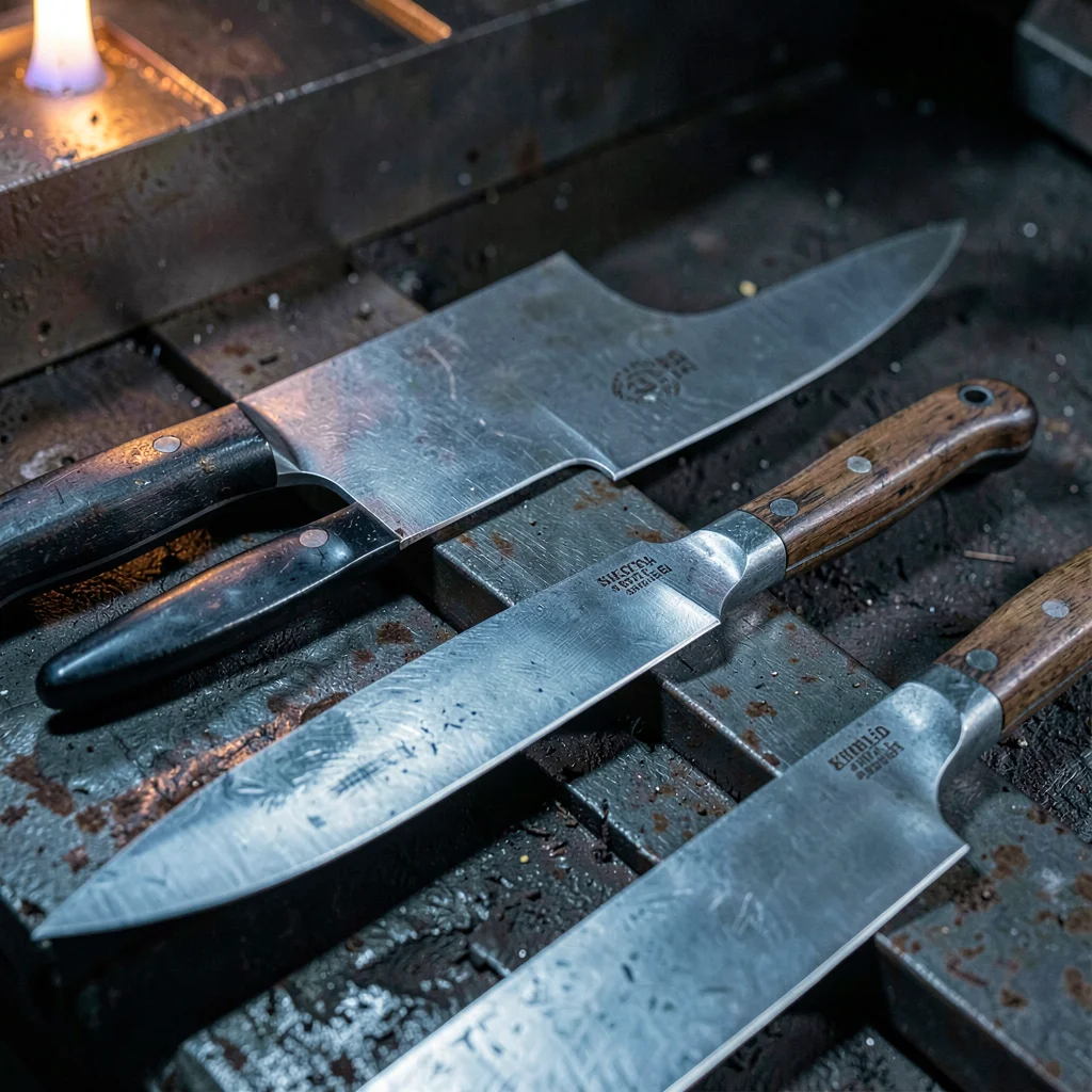 Through Sheffield steel vision, forged metal consciousness, Kitchen knives displ