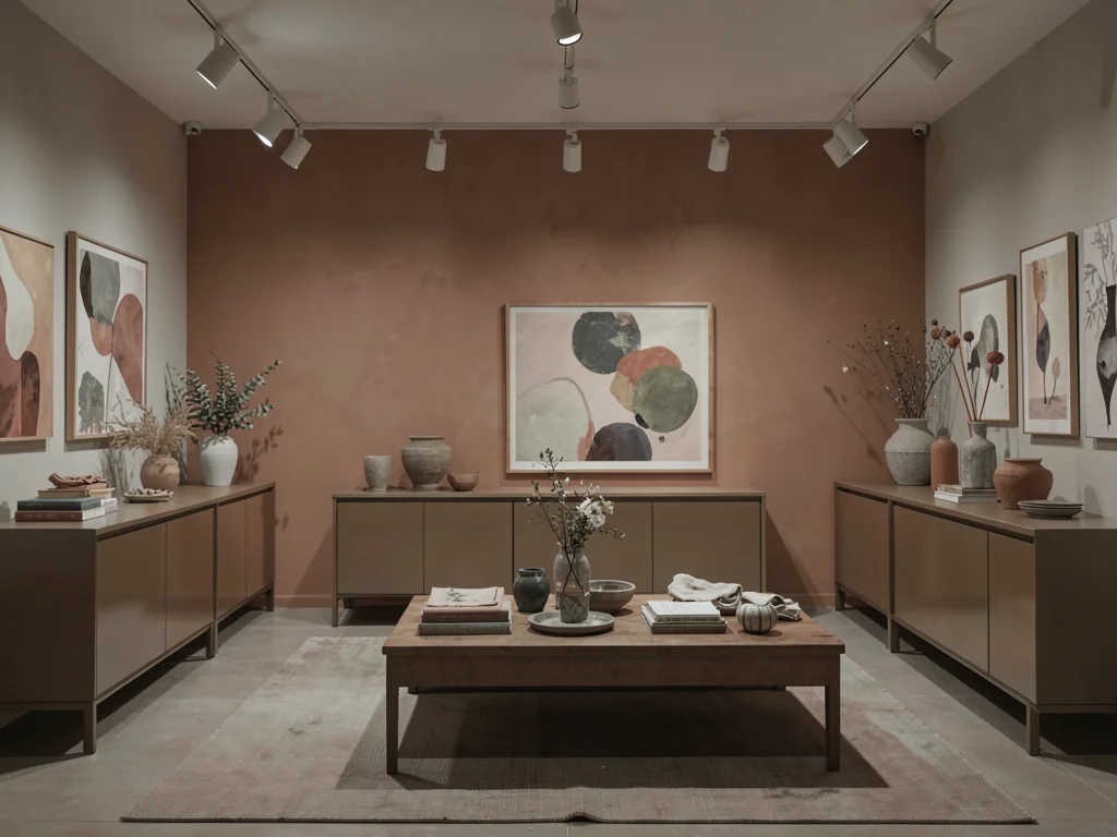 Interior design showroom in terracotta tones