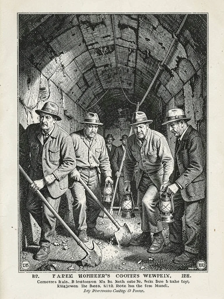 Victorian coal miners descending shaft