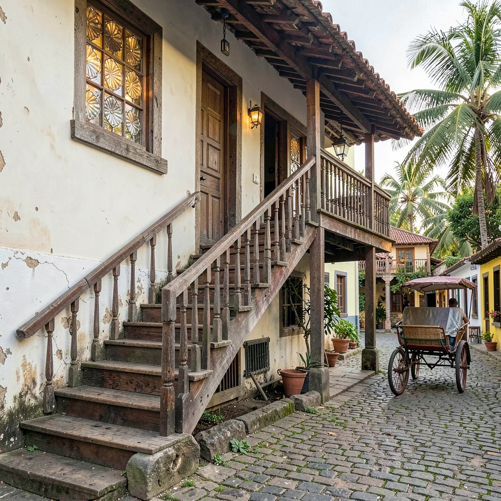 Vigan colonial heritage, Spanish-Filipino fusion, wooden stairs in heritage hous