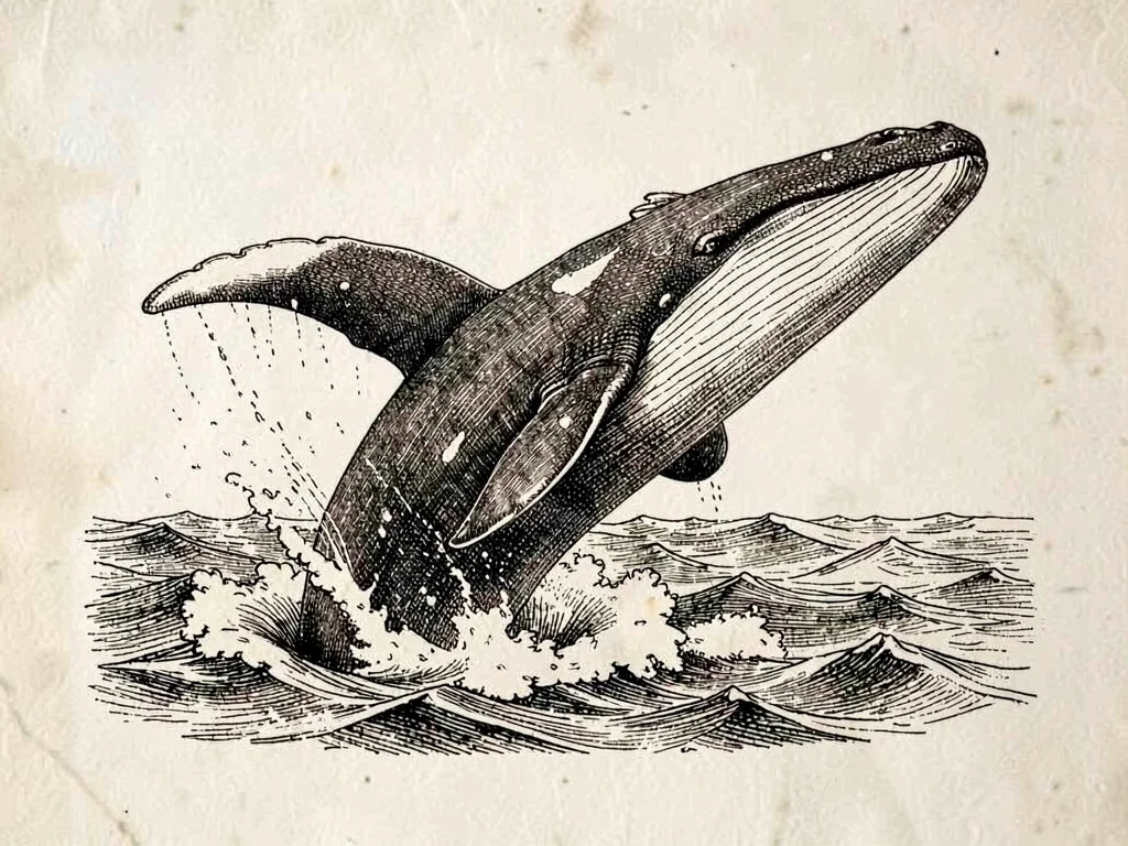 Scrimshaw breaching whale