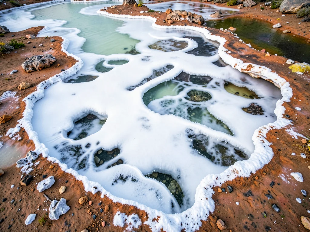 Silica deposits creating white abstract patterns