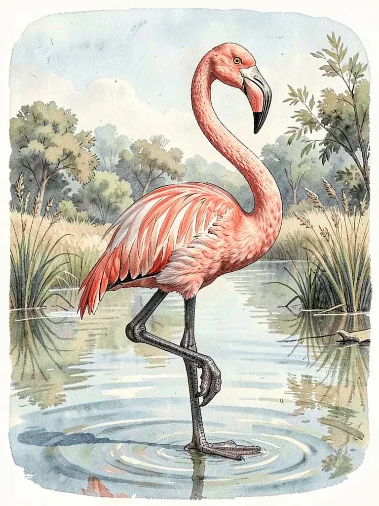 American flamingo ornithological plate