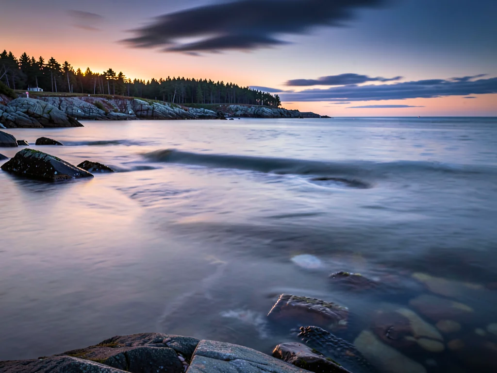 Evening light on silky water surface