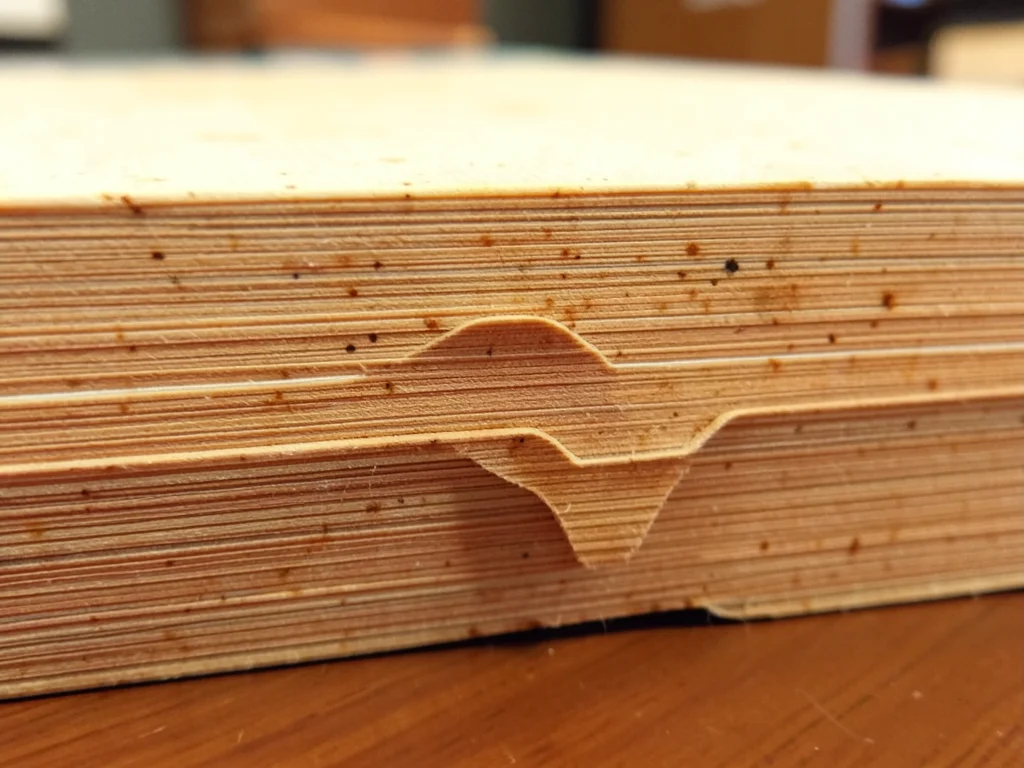 Thumb-index cut book edge, semicircular notches creating stepped profile along t