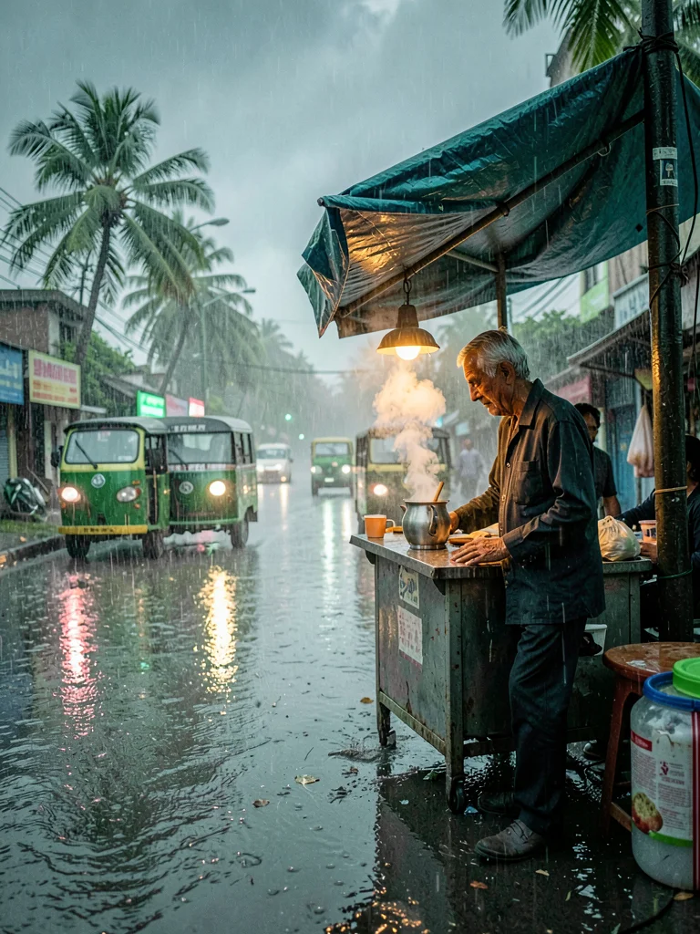 Chai Wallah in Heavy Monsoon Downpour