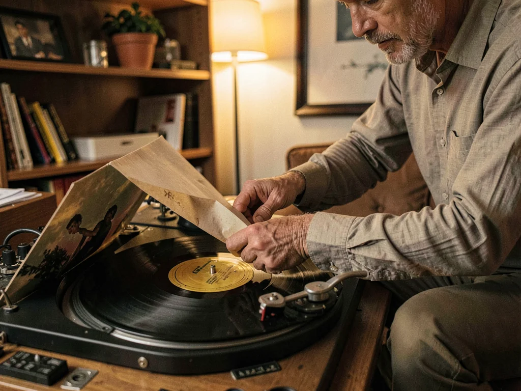 Record sleeve removal, careful handling, fingers on edges only, the proper ritua