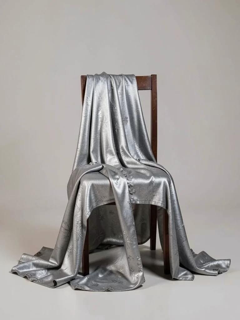 Empty chair with mourning dress draped over it as if the body simply evaporated,