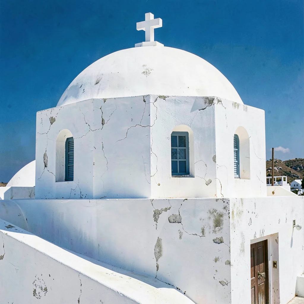 Cycladic whitewash study, Greek island lime, Cubic church dome in infinite shade