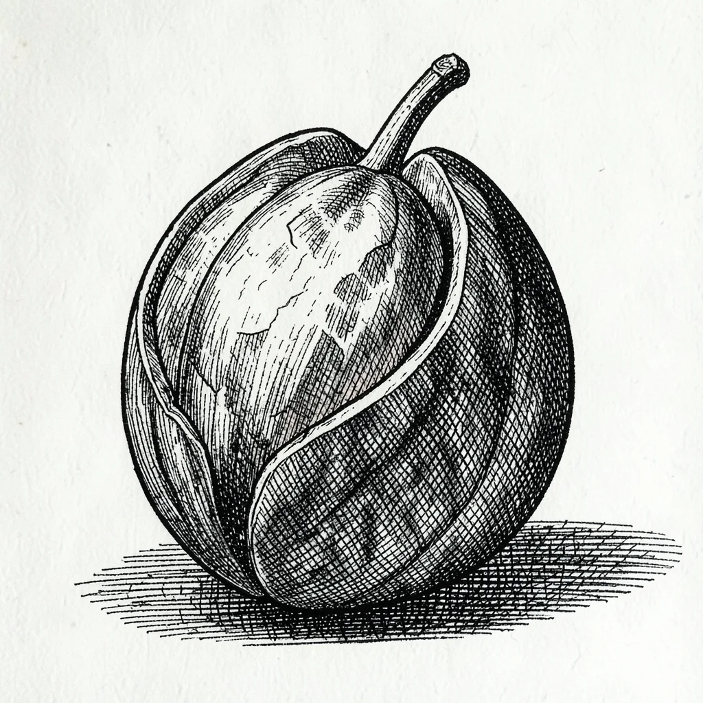 Cracked walnut cross-hatched