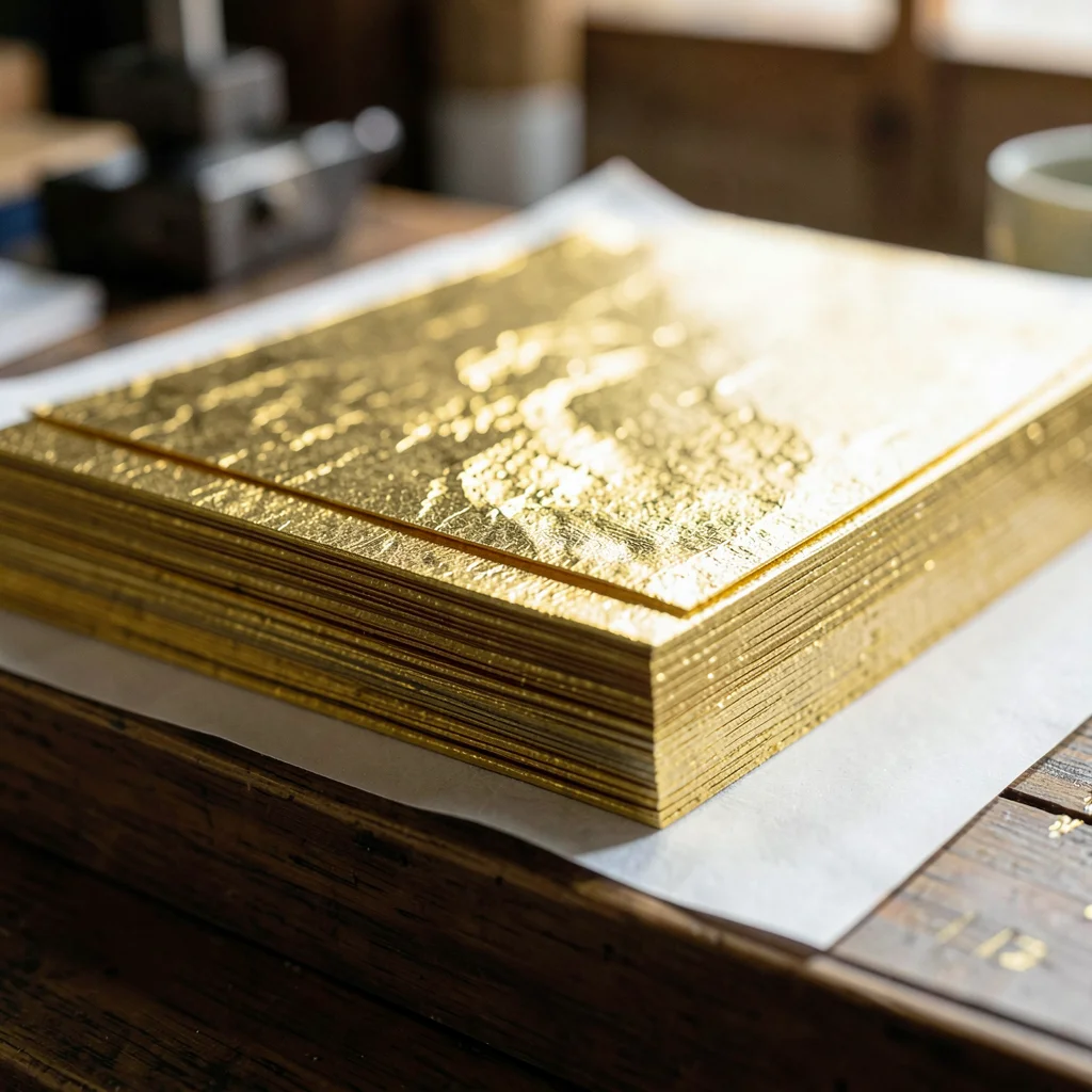 Kanazawa gold leaf craft, extreme delicacy, stack of interleaved gold leaves bet
