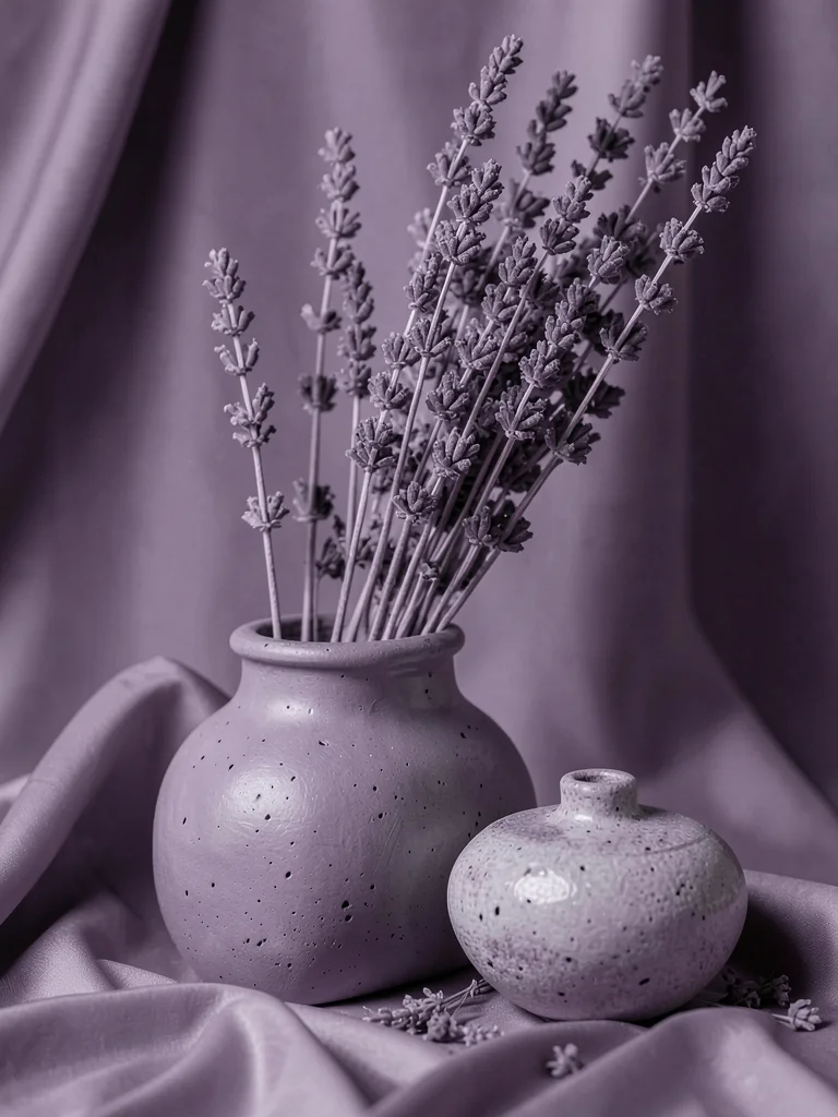 Mauve monochrome, dried lavender, silk, ceramic, dusty purple tonal obsession