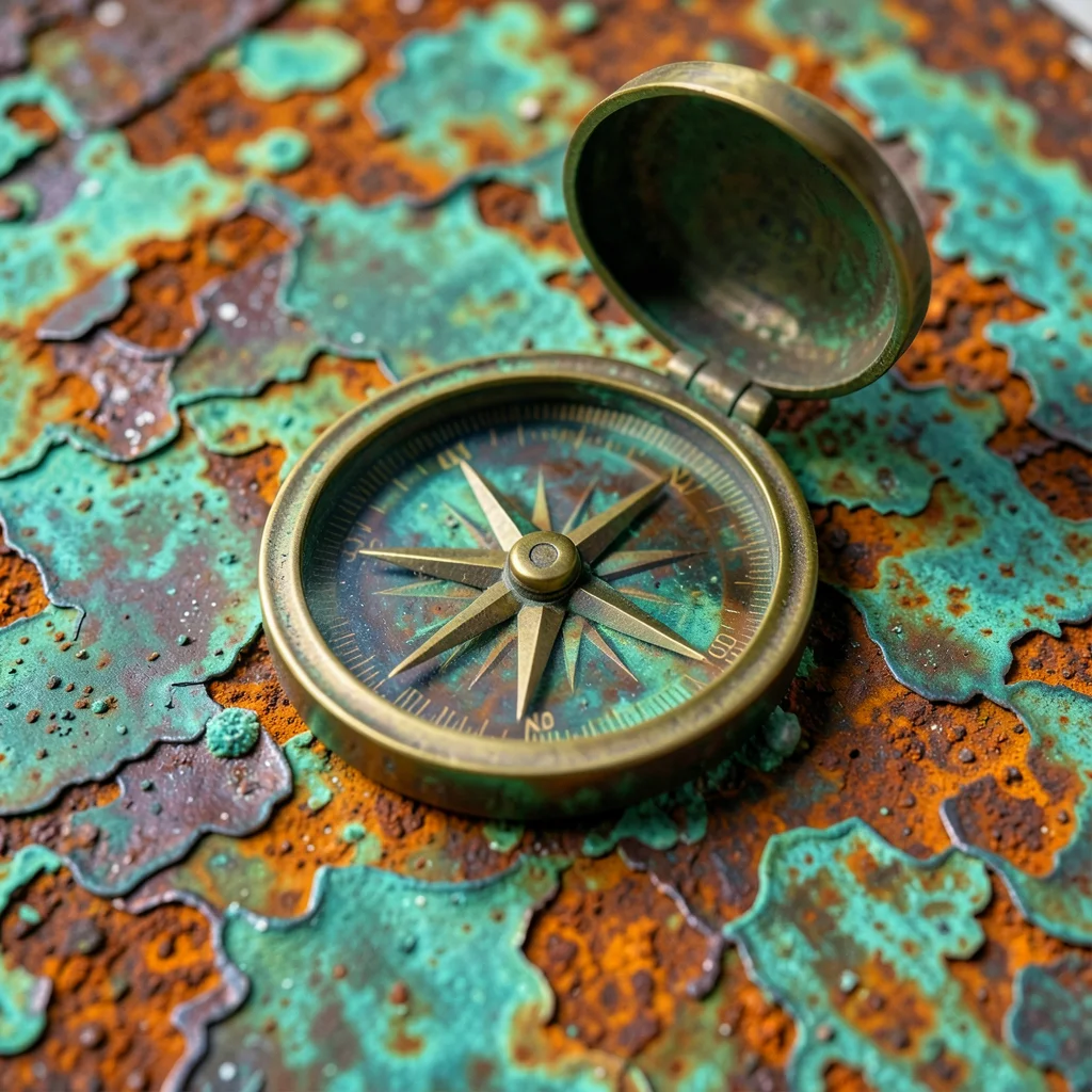 Antique brass compass as graduation gift, patina showing years, open lid