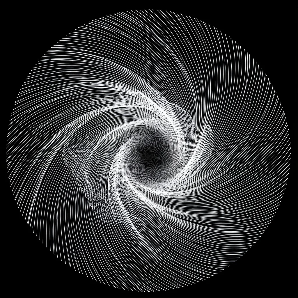 A flow field galaxy spiral where lines follow a logarithmic curve rotating aroun