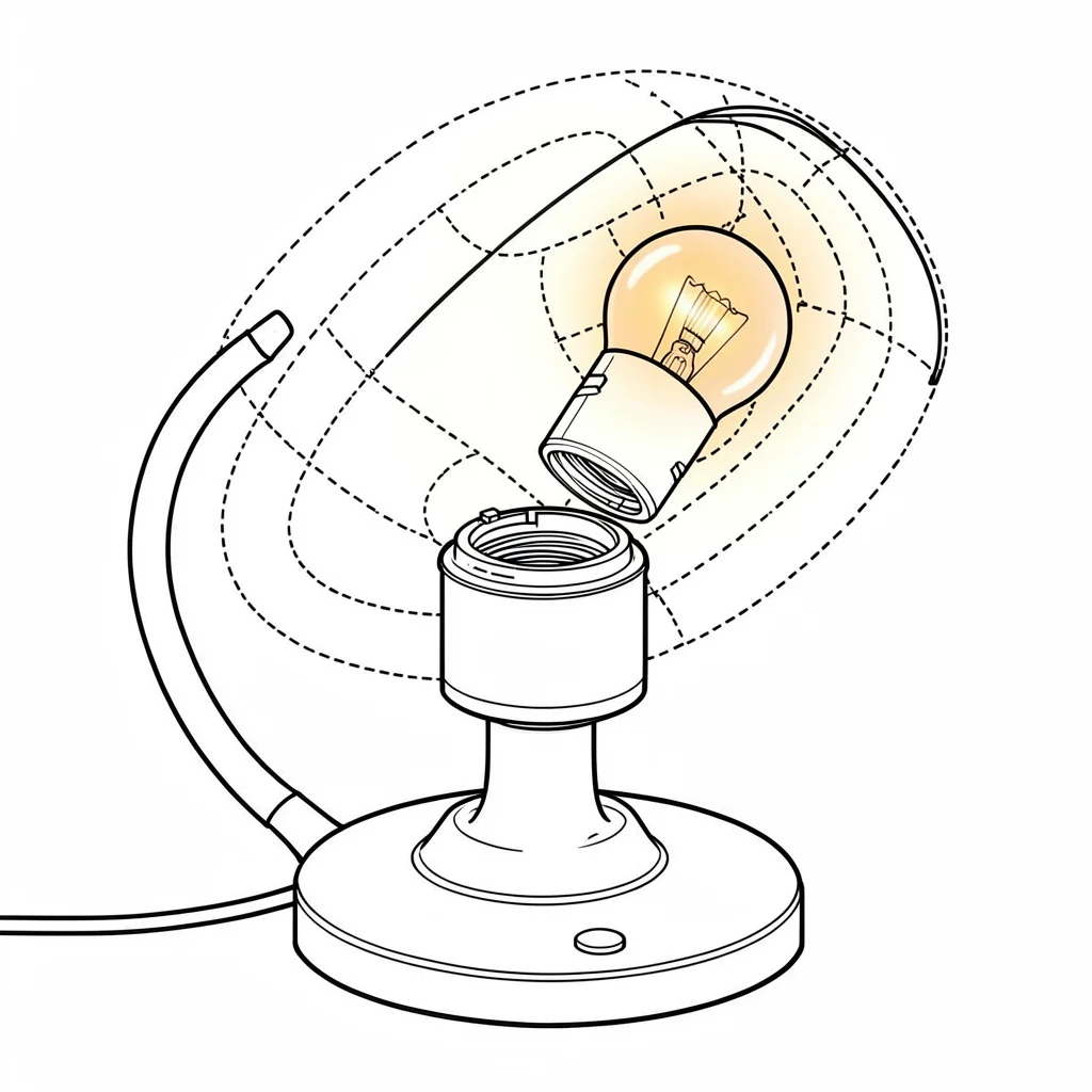 Technical-illustration of a bedside lamp with the bulb removed and the socket ex
