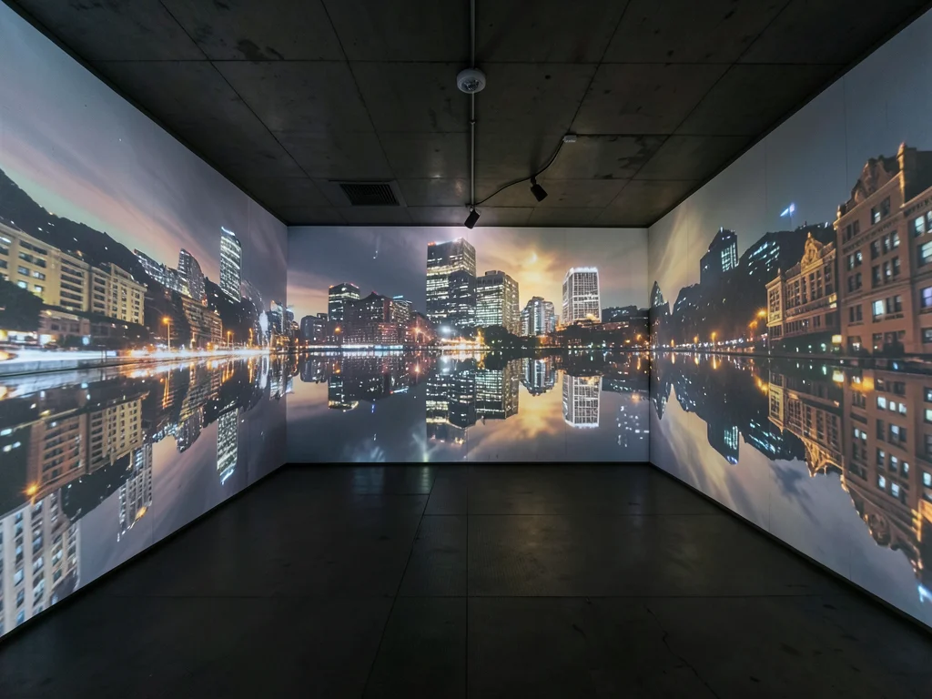 Camera obscura the size of a room, inverted city projected on all walls