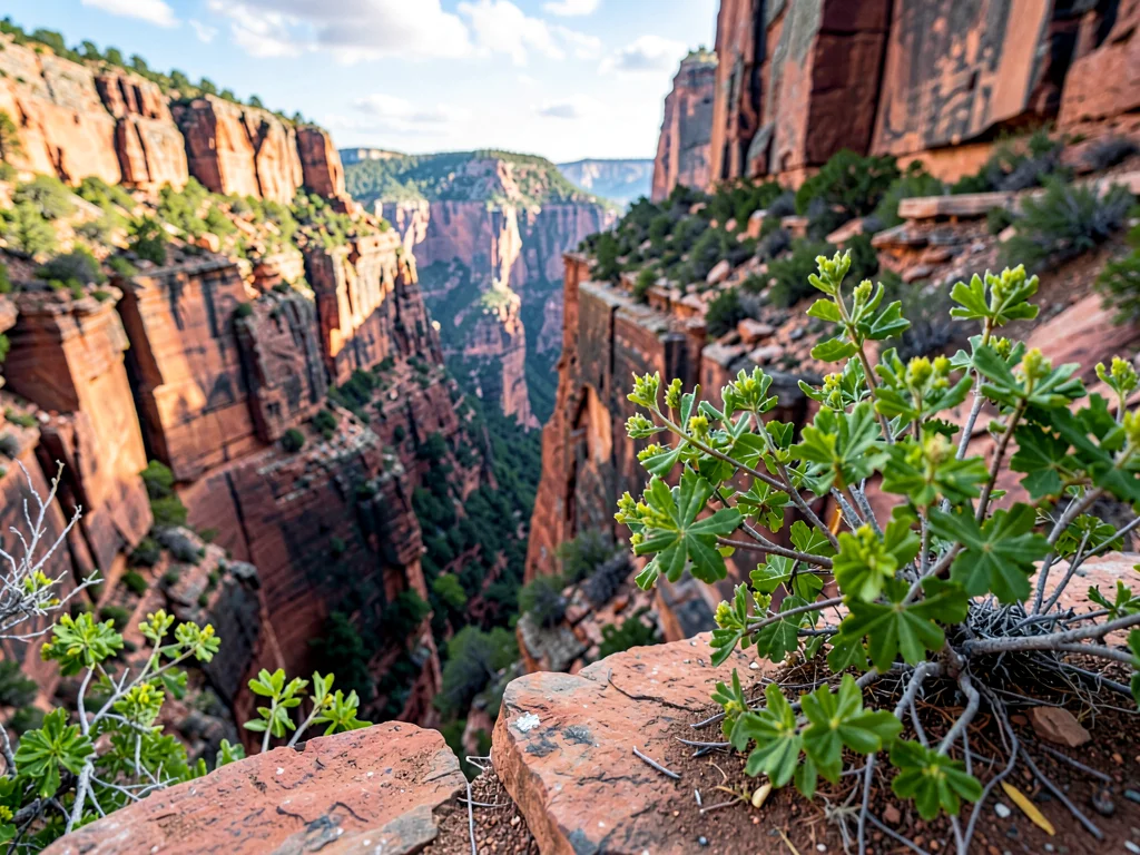 Canyon overlook near plants to far walls