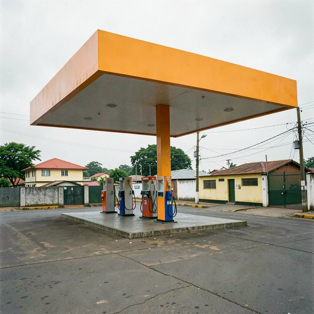 Overcast flat light in Accra, Ghana turning surfaces into pure color fields, Pet
