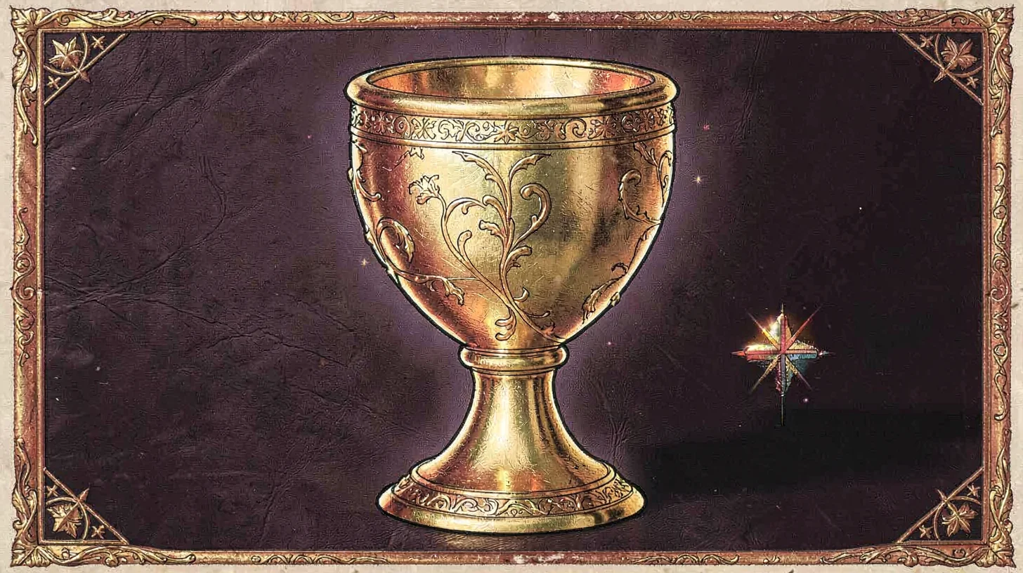 Gold leaf illuminated illustration, holy grail , burnished gold leaf areas, illu