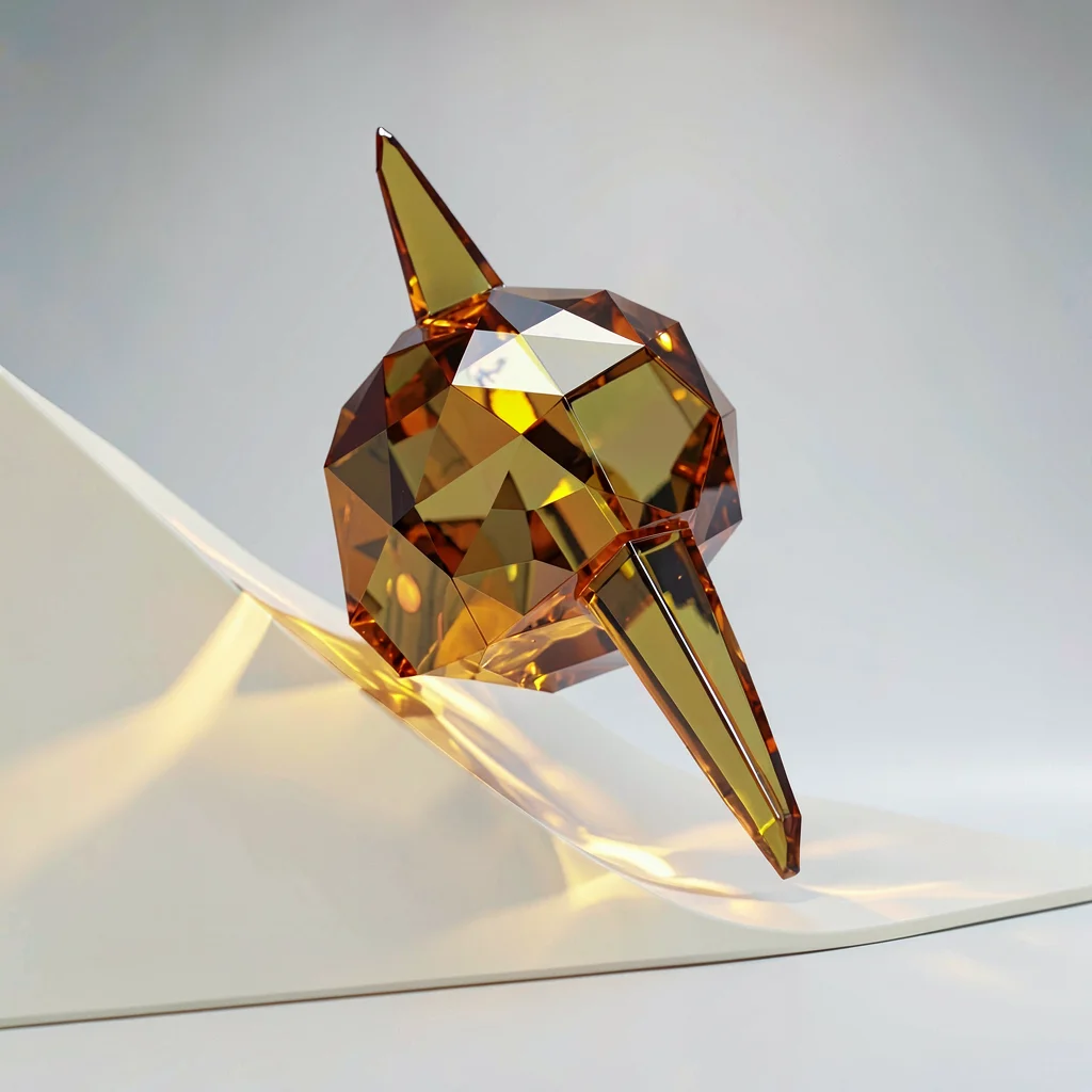 Oversized amber lowpoly anvil with a chunky faceted body and a sharp horn droppi