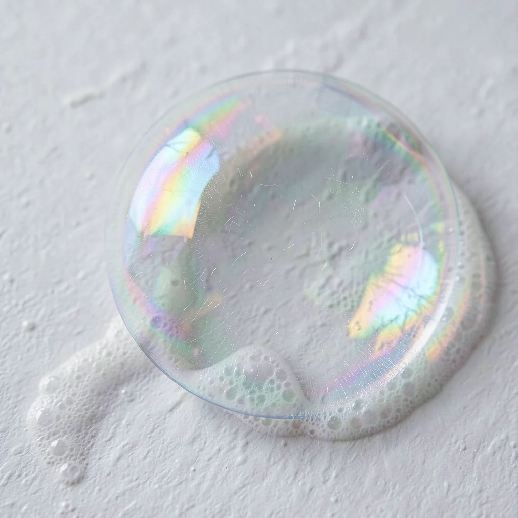 Soap bubble surface showing impossibly thin iridescent membrane