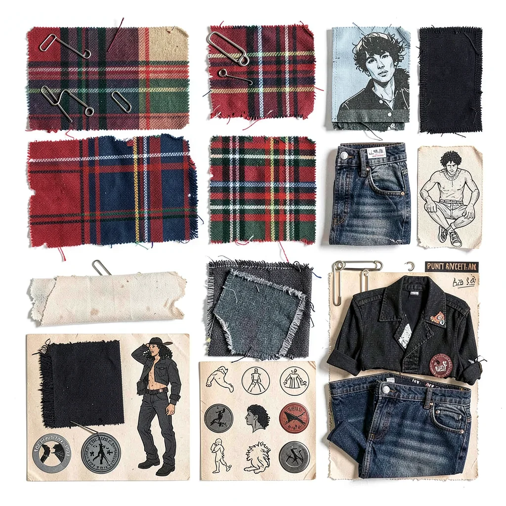 Punk tartan safety-pins ripped