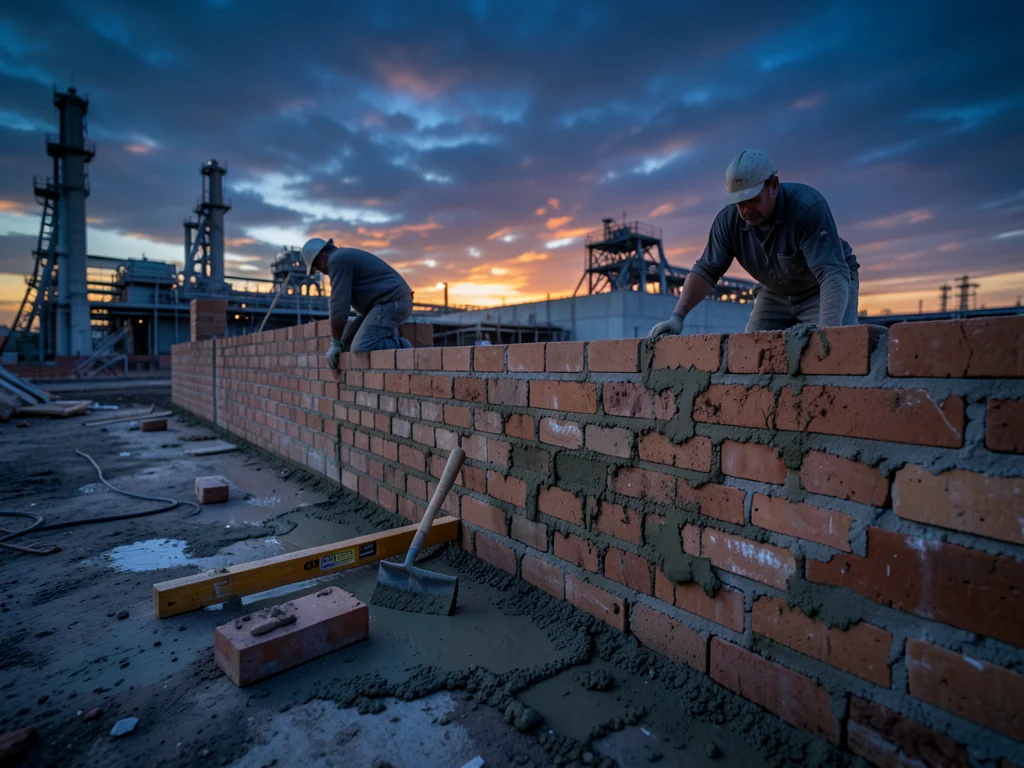 A mason laying bricks, the wet mortar, the tap of the trowel handle, a level on 