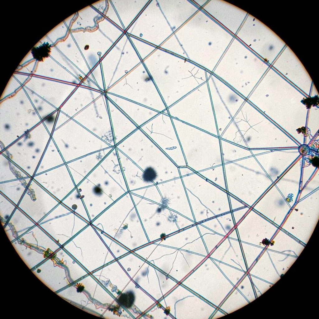 A natural salt crystal halite thin section — cubic cleavage traces visible as gr