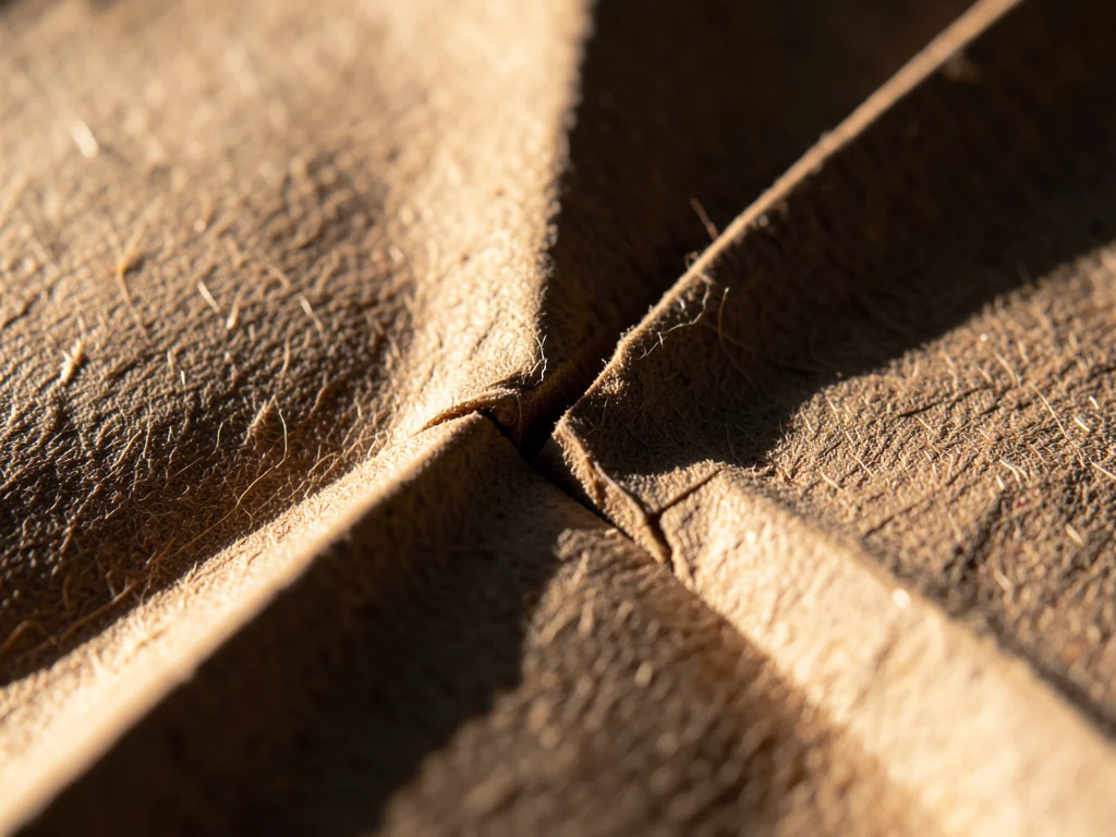 Paper grain direction fighting a fold, fibers cracking slightly where fold cross