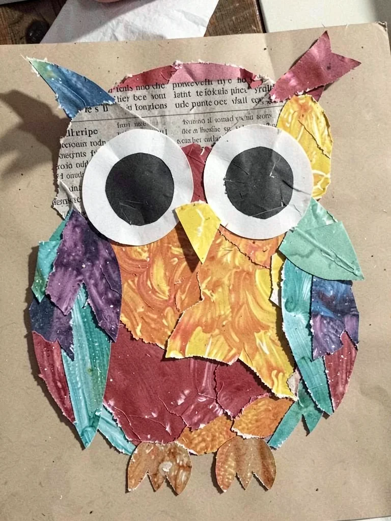 Paper collage owl newspaper eyes