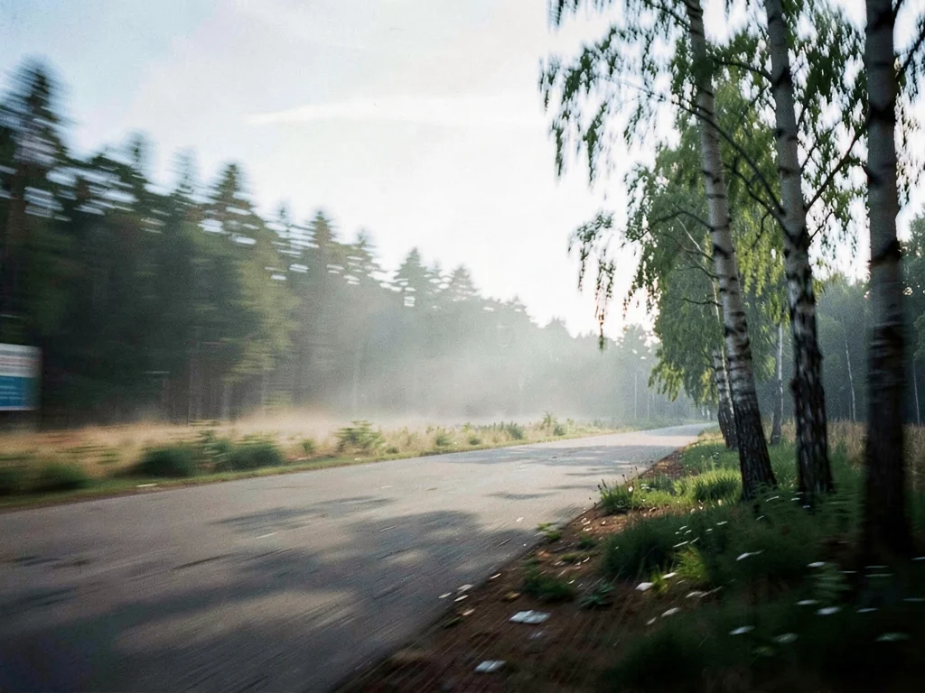 Tree line blur suggesting wind movement