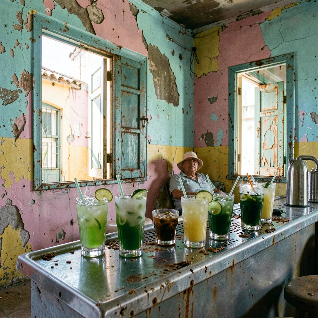 Havana preserved decay, improvised maintenance beauty, Fresh mojitos sweating on