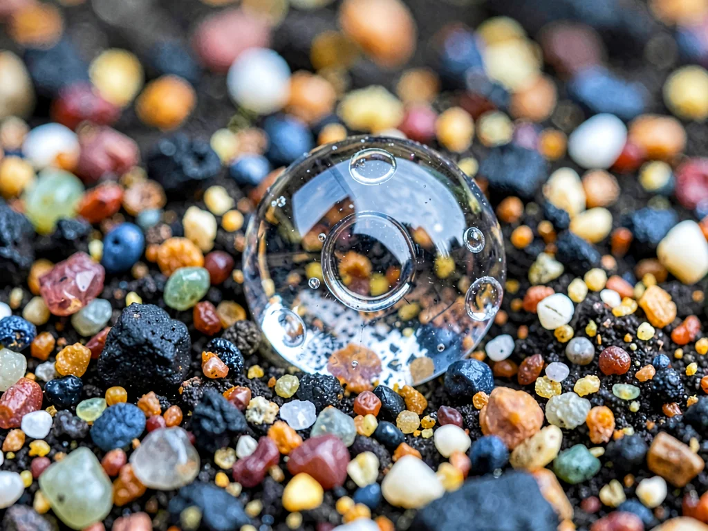 Volcanic glass grain with bubble inclusions