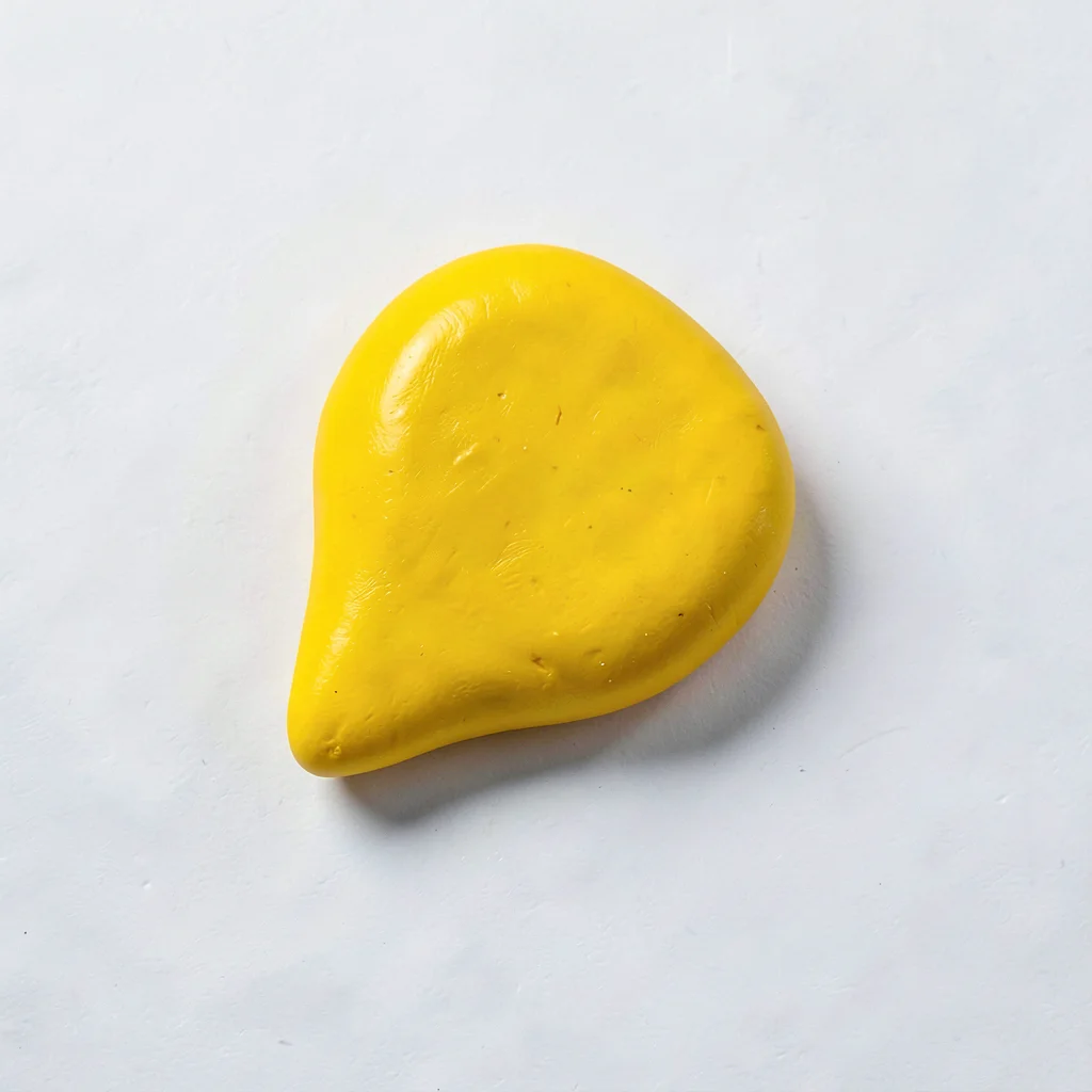 Vinyl-textured chunky clay guitar pick in primary yellow with stubby pointed tip