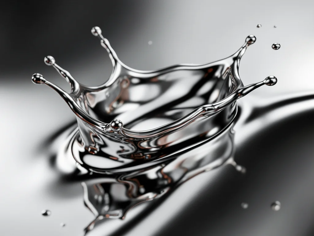 Matte-to-mirror chrome gradient, liquid metal transitioning from brushed satin f
