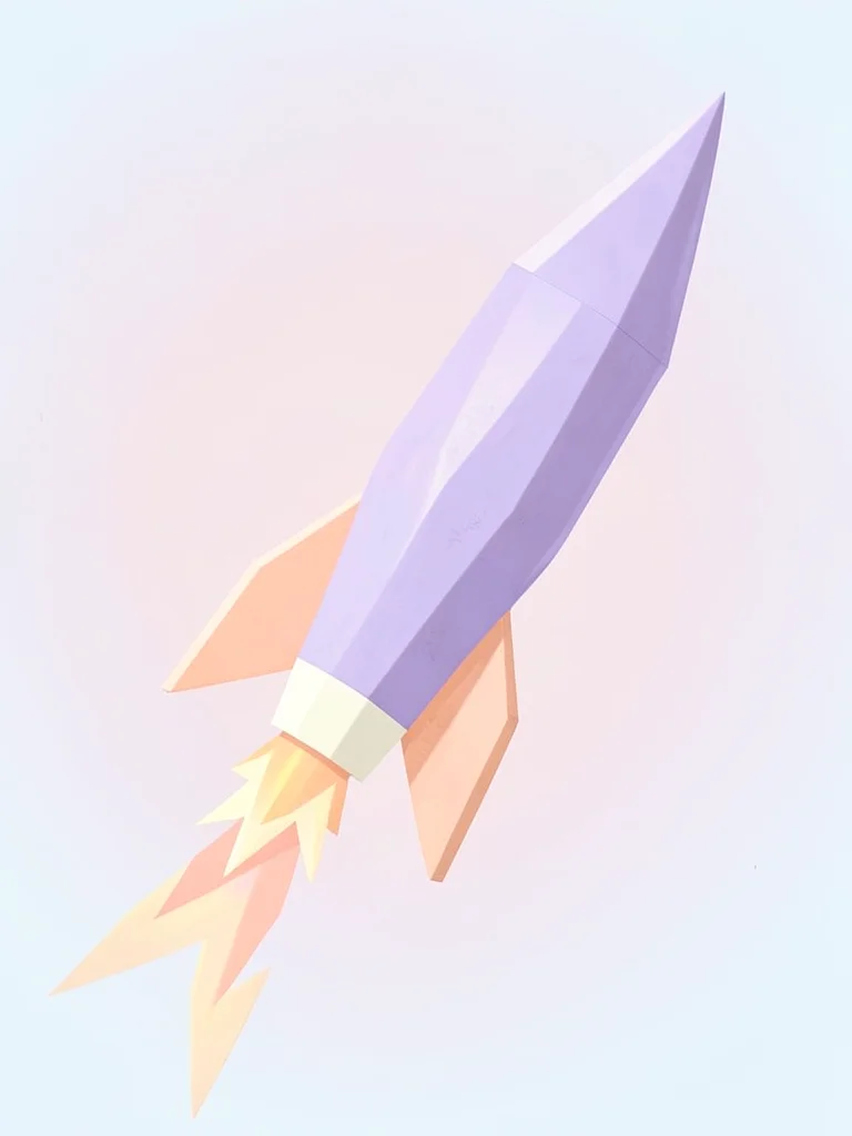 Pointed lavender lowpoly rocket with peach fins and a cream tip, triangulated ex