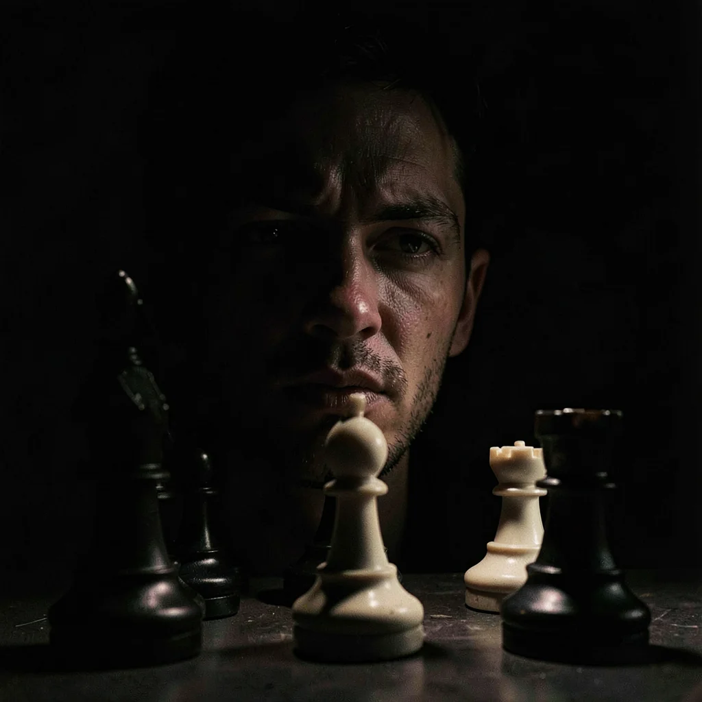 Chess pieces with dramatic side light
