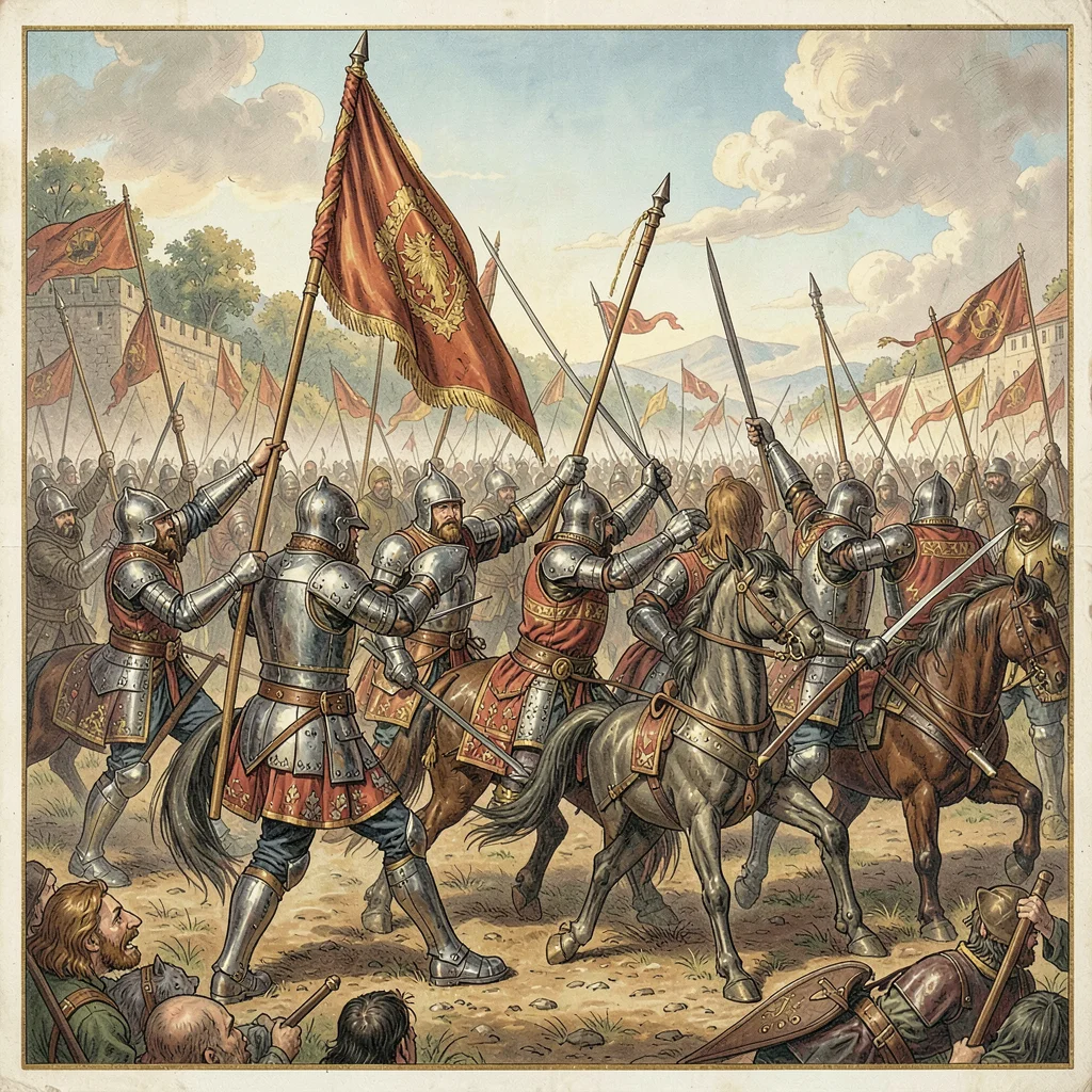 Medieval tournament with jousting knights