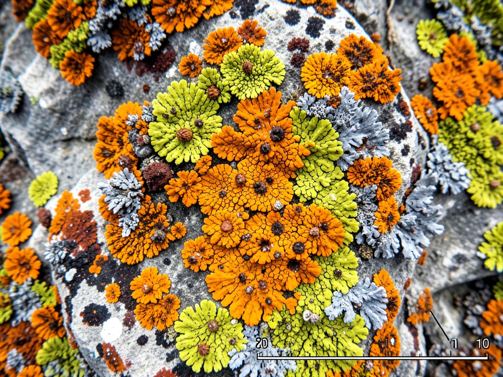 Orange maritime lichen on coastal rock, Xanthoria covering grey stone with vivid