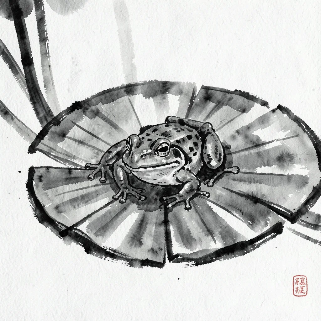 Frog lily pad sumi-e
