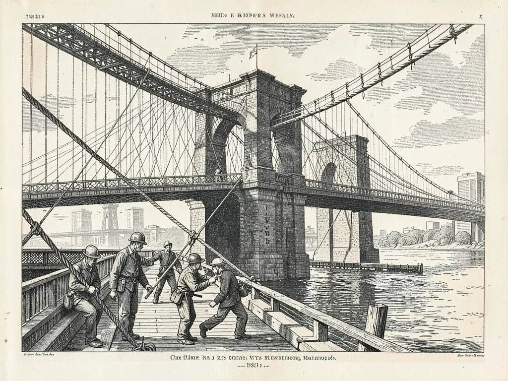Brooklyn Bridge under construction